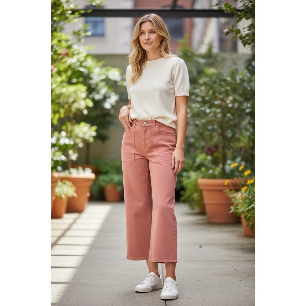 Joie Wide-Leg Cropped Pants in Dusty Rose